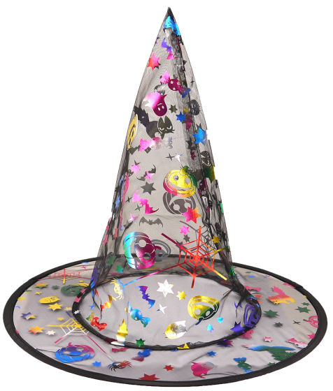 Childs Black Multicoloured Witches Hat