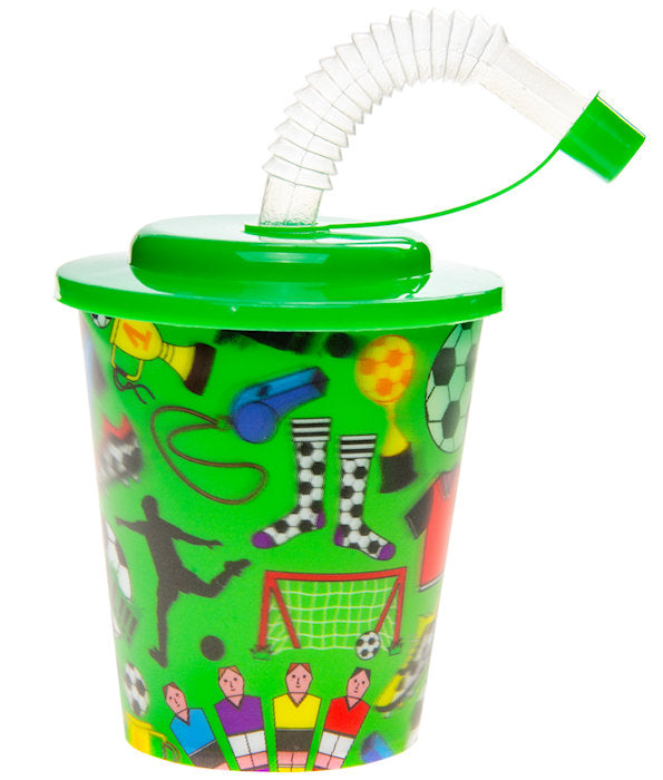 Football Reusable Plastic 3D Cup & Straw