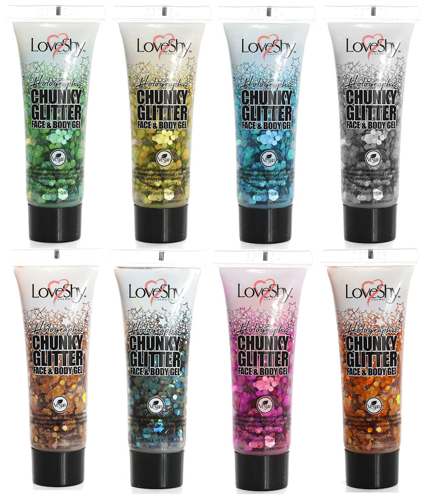 8 LoveShy Holographic Chunky Glitter Face & Body Gels