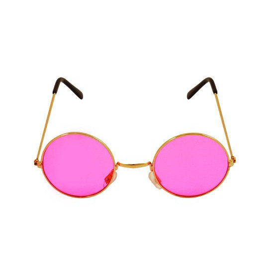 Adult Gold Framed Glasses & Pink Lenses