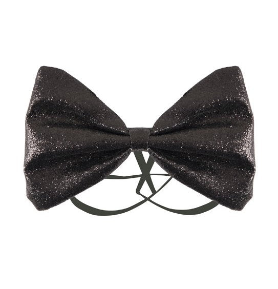 Black Glitter Elastic Bow Tie