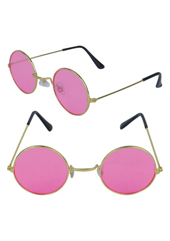 Adult Gold Framed Glasses & Pink Lenses