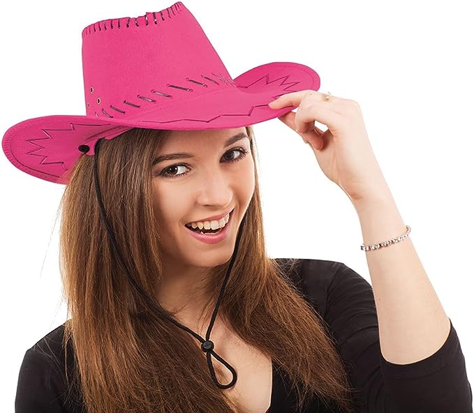 Adult Pink Leather Stitched Cowboy Hat