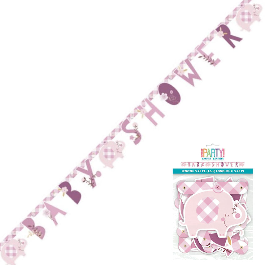 Pink Elephant Baby Shower Jointed Banner