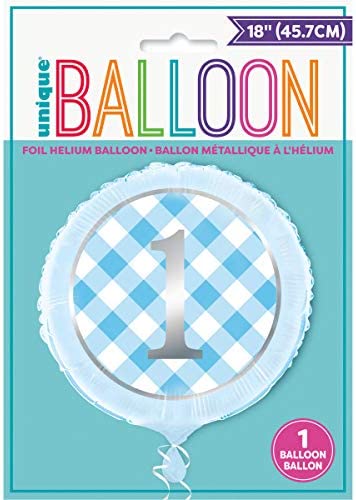 Blue Gingham 1st Birthday 18" Round Foil Balloon