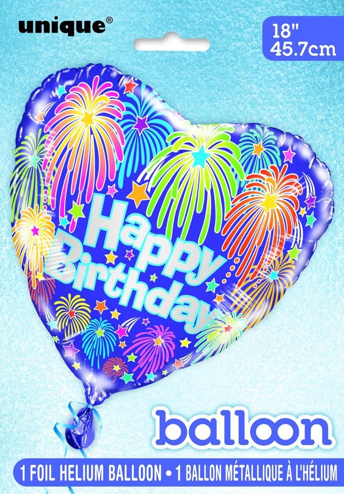Happy Birthday Fireworks 18" Heart Foil Balloon
