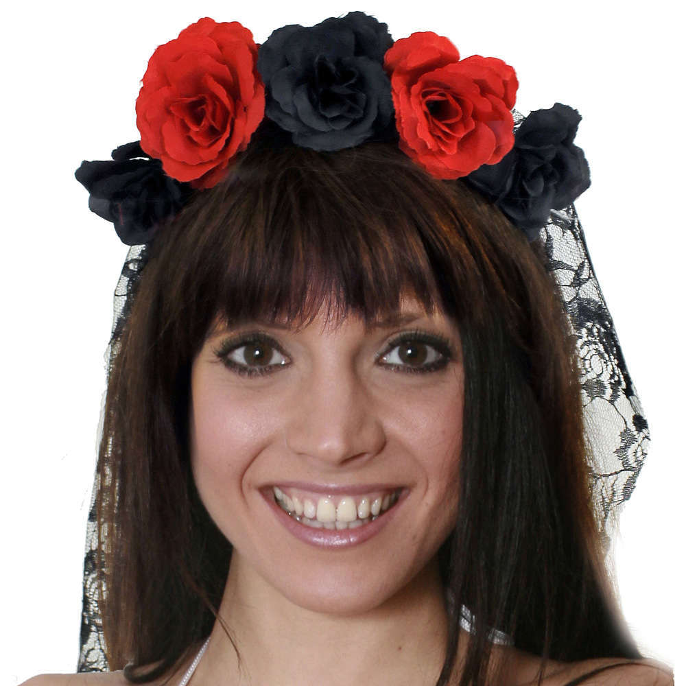 Black & Red Rose Headband Veil