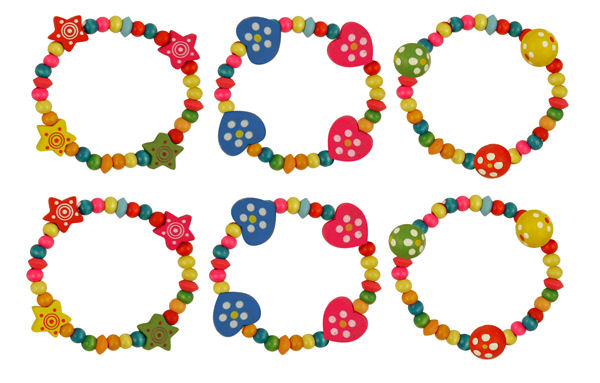 6 Coloured Wooden Bead Bracelets