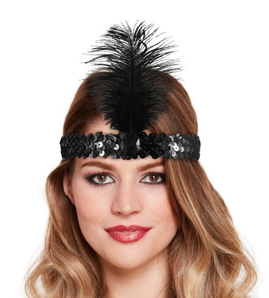 Black Charleston Sequin Feather Headband