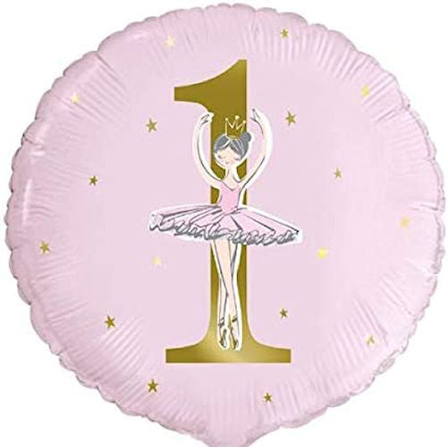 Pink Ballerina 1st Birthday 18" Round Foil Balloon