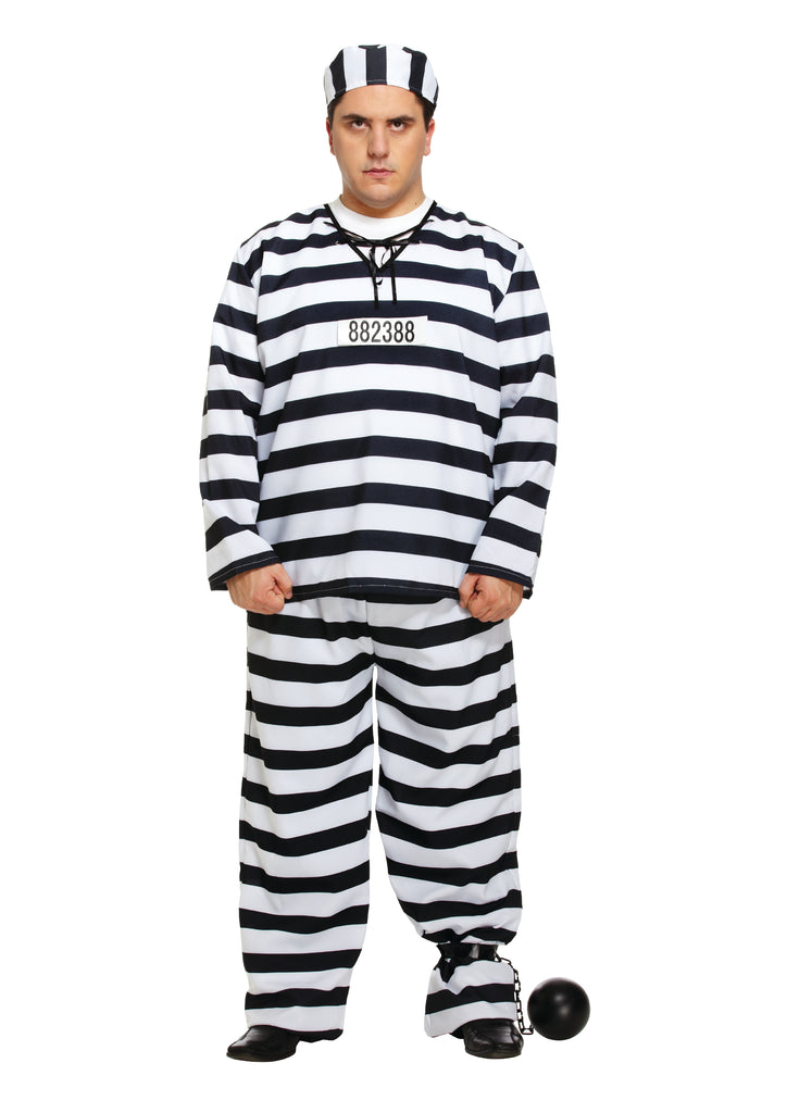 XL Black & White Prisoner Overall Costume