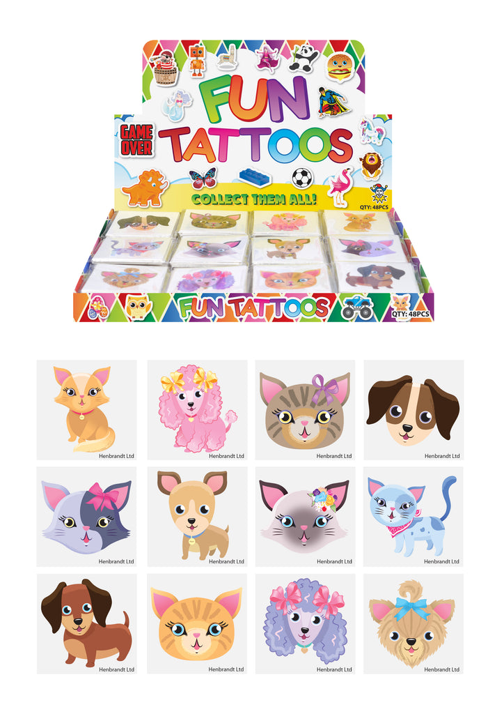 72 Cat & Dogs Temporary Tattoos