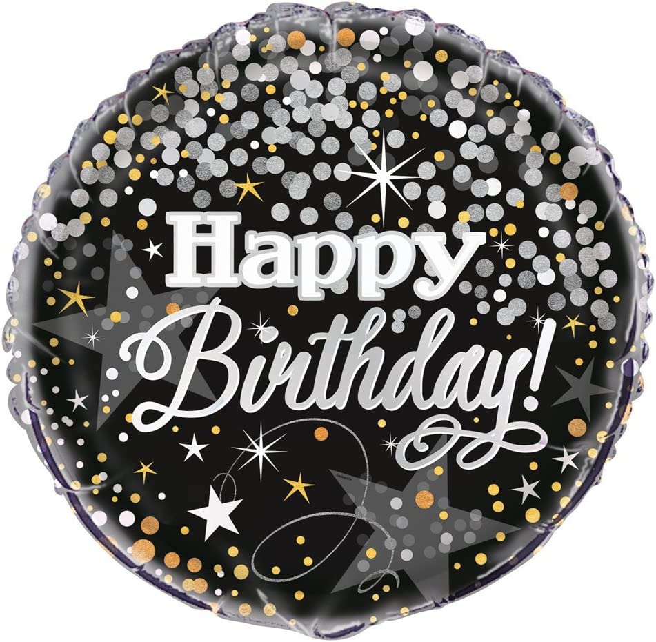 Happy Birthday Black Glitter 18" Round Foil Balloon