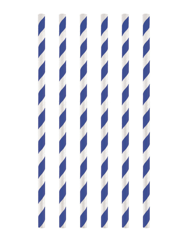 12 Blue Stripe Paper Straws
