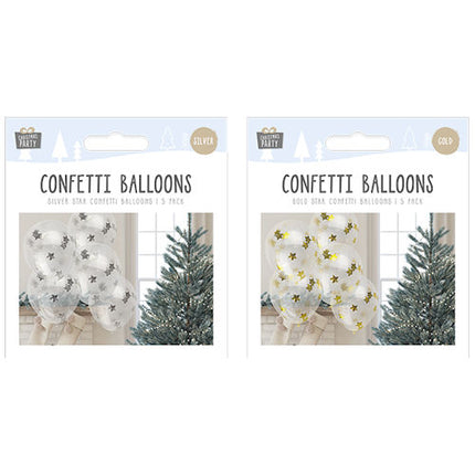 5 Christmas Star Confetti Balloons
