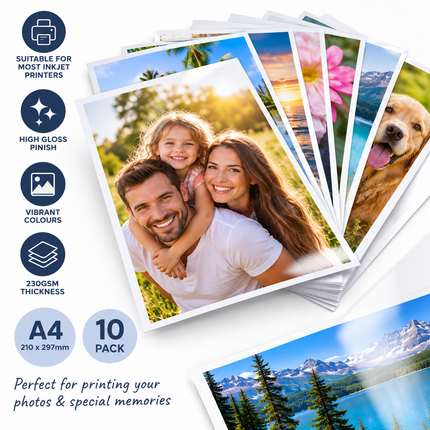 10 High Gloss A4 Photo Paper Sheets