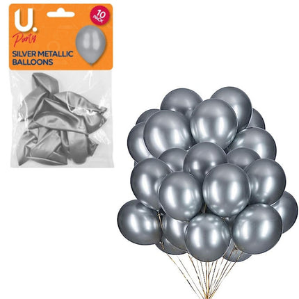 10 Silver Metallic Balloons