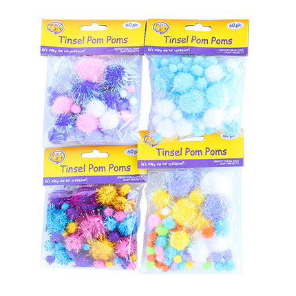 60 Tinsel Pom Poms