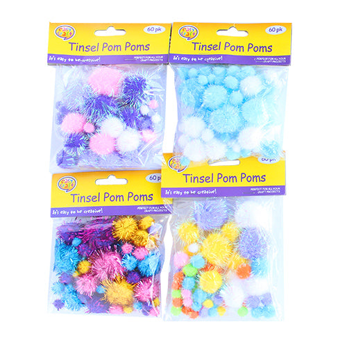 60 Tinsel Pom Poms