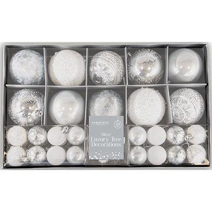 50 Silver Luxury Christmas Tree Decorations