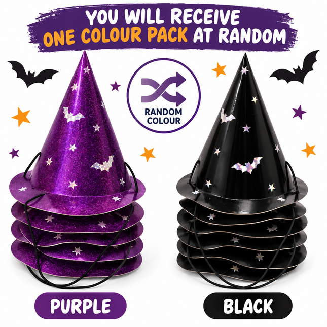 8 Pack Assorted Halloween Witch Paper Party Hats