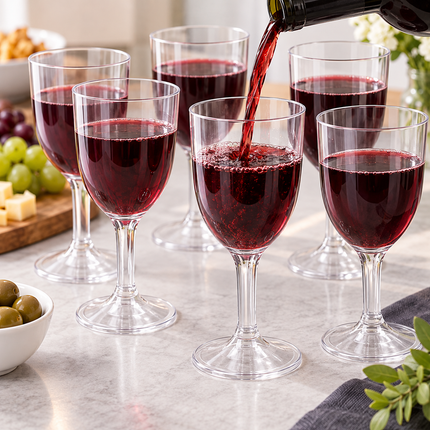6 Disposable Plastic Wine Glasses