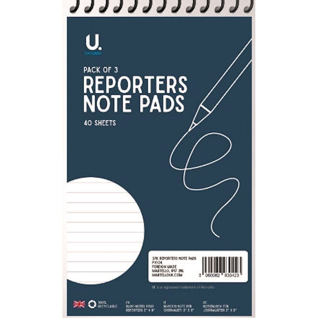 3 Spiral Reporters Note Pads