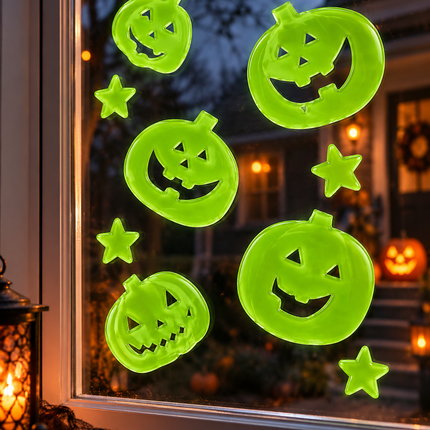 9 Halloween Glow In The Dark Gel Window Stickers