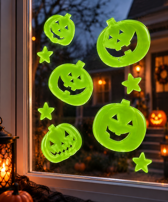 9 Halloween Glow In The Dark Gel Window Stickers