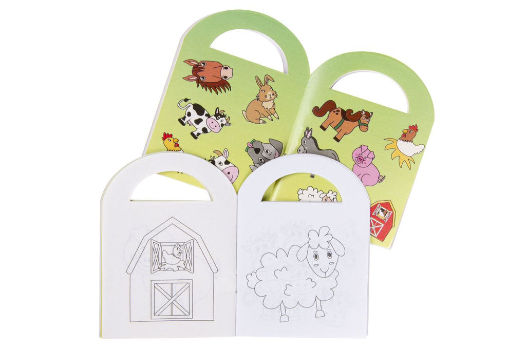 6 Farm Sticker & Colouring Books With Handles