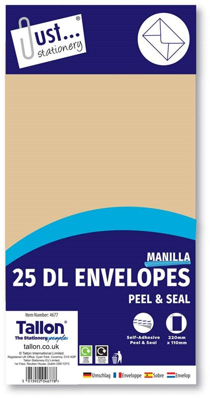 25 Manila DL Peal & Seal Envelopes