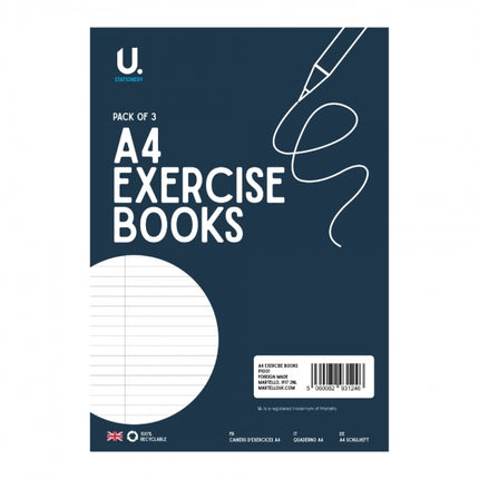 3 Lined A4 Exercise Books