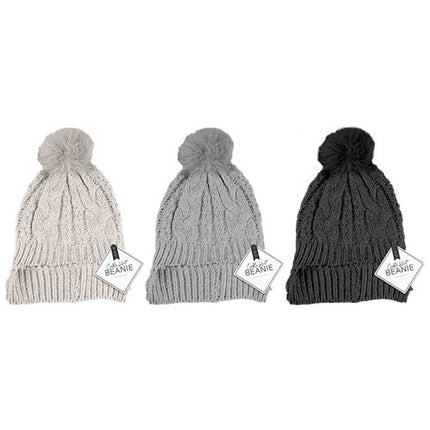 Cable Knit Hat with Pom Pom
