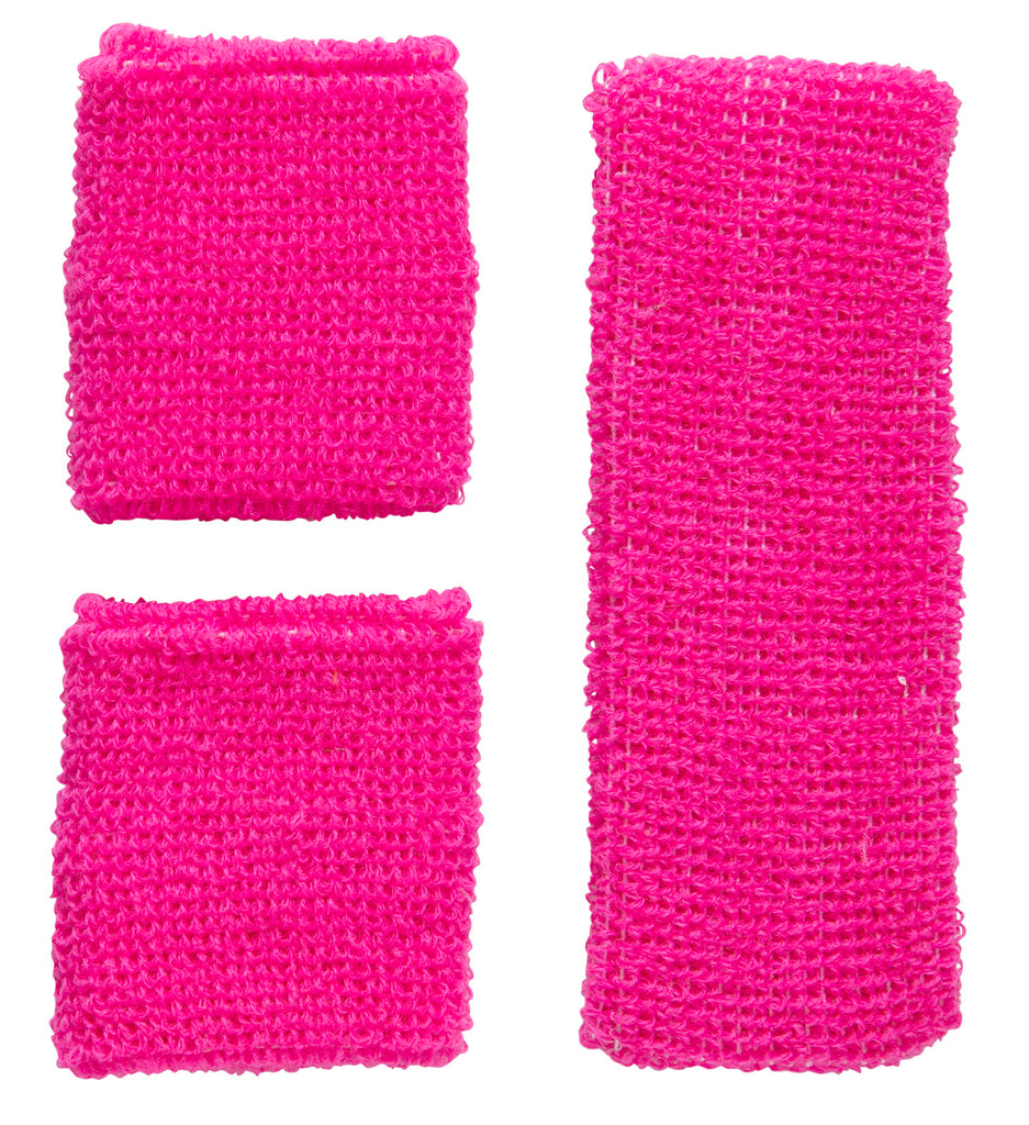 Neon Pink Sweatbands Set (Headband and 2 Wristbands)