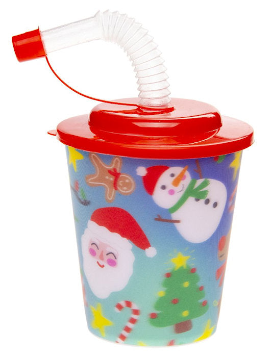 Christmas Reusable Plastic 3D Cup & Straw