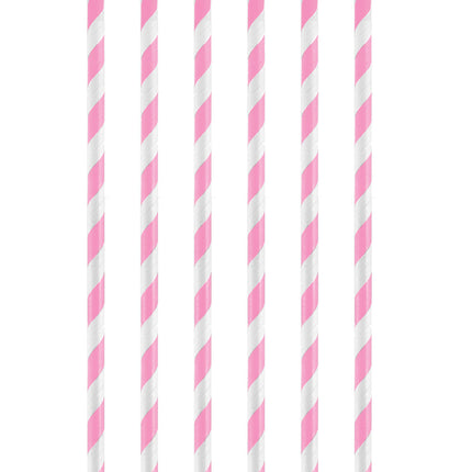 12 Pink Stripe Paper Straws