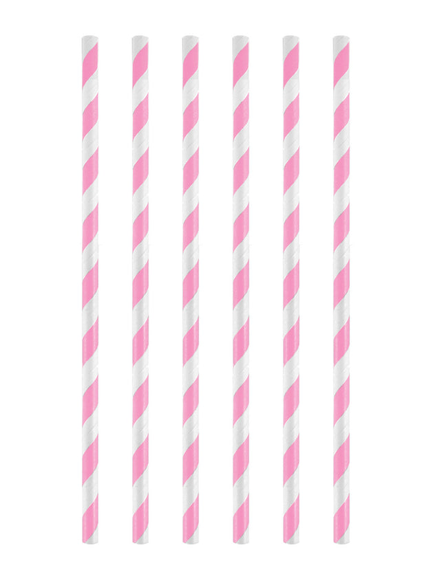 12 Pink Stripe Paper Straws