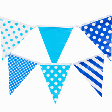 Blue Spots & Stripes 10m Triangle Bunting