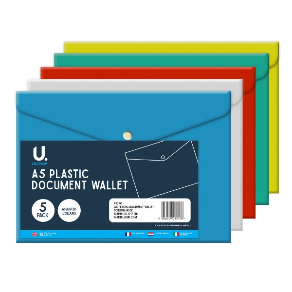 5 Plastic A5 Document Wallets