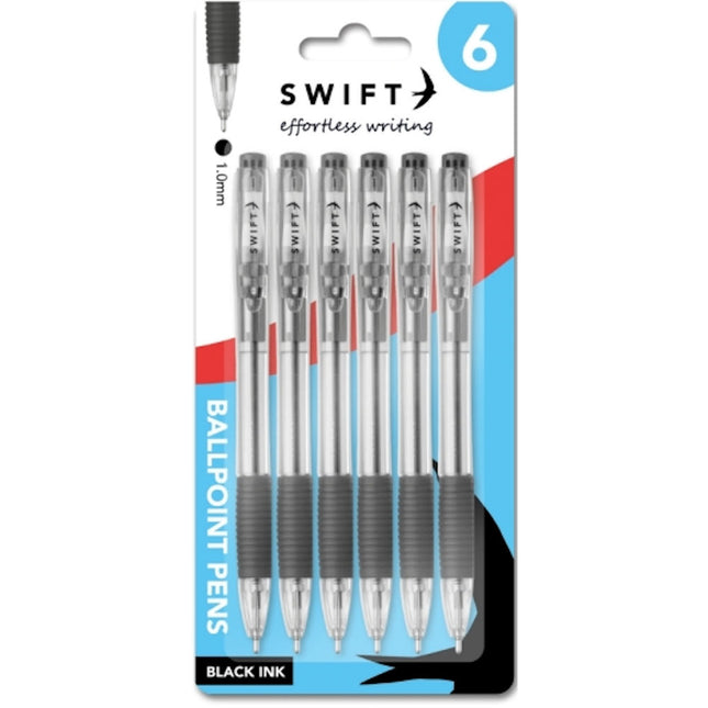 6 Black Retractable Ballpoint Pens
