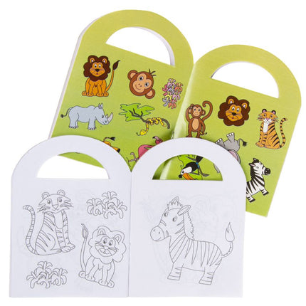 6 Jungle Sticker & Colouring Books With Handles