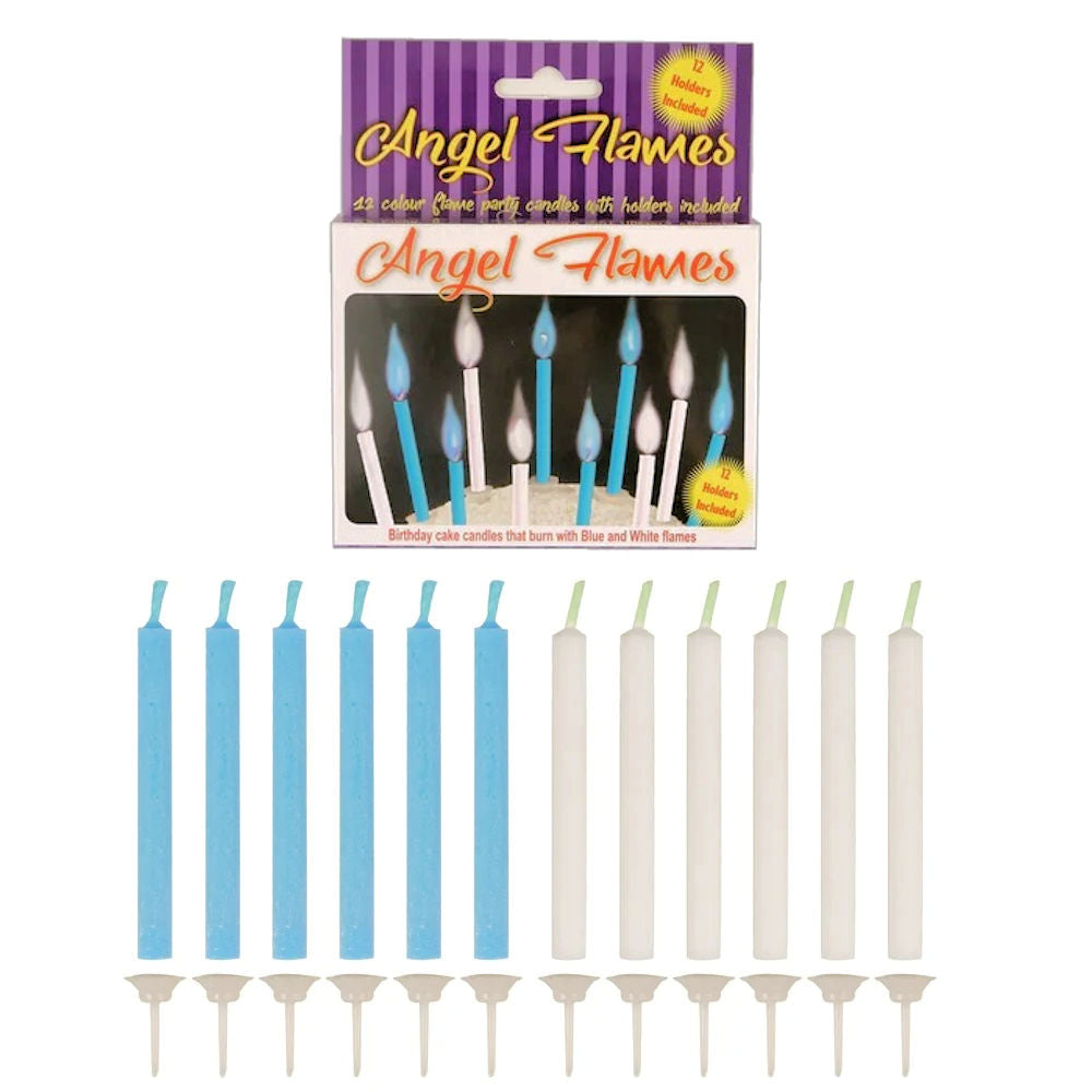 12 Blue & White Angel Flame Candles