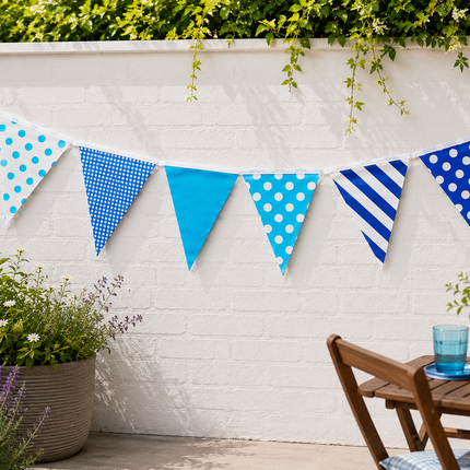Blue Spots & Stripes 10m Triangle Bunting