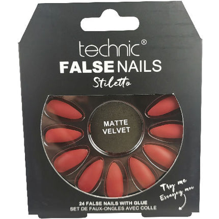 Stiletto Red Matte Velvet False Nails