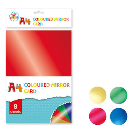 8 Sheets A4 Coloured Mirror Card