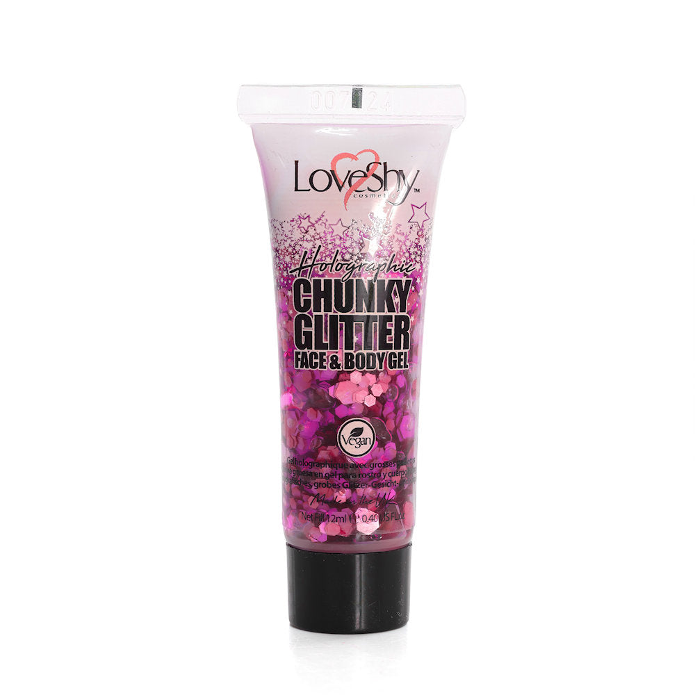 LoveShy Pink Holographic Chunky Glitter Face & Body Gel