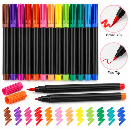 12 Dual Tip Felt Pens