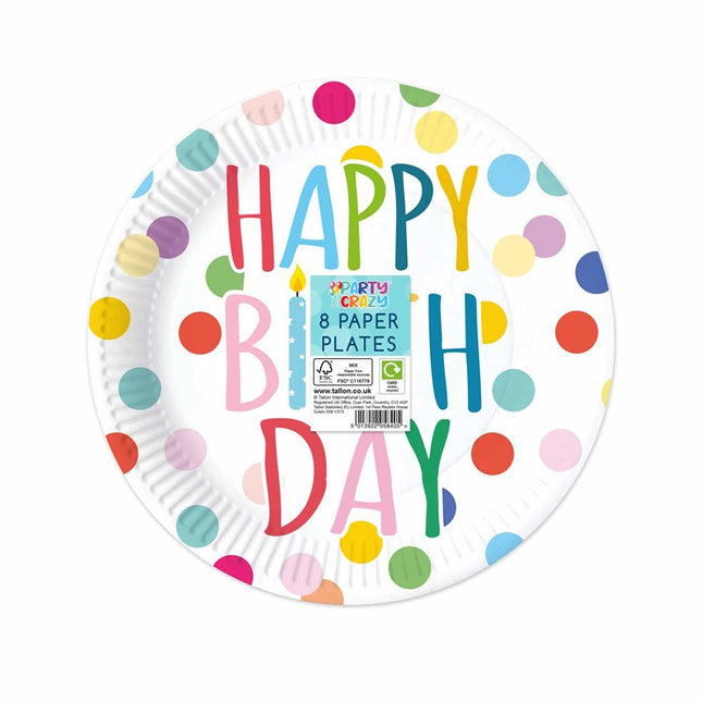 8 Happy Birthday Design 9" Paper Plates