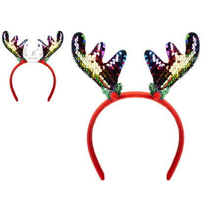 Christmas Rainbow Sequin Antlers Headband
