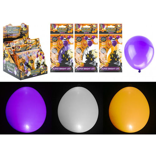3 Halloween Coloured Light Up Balloons